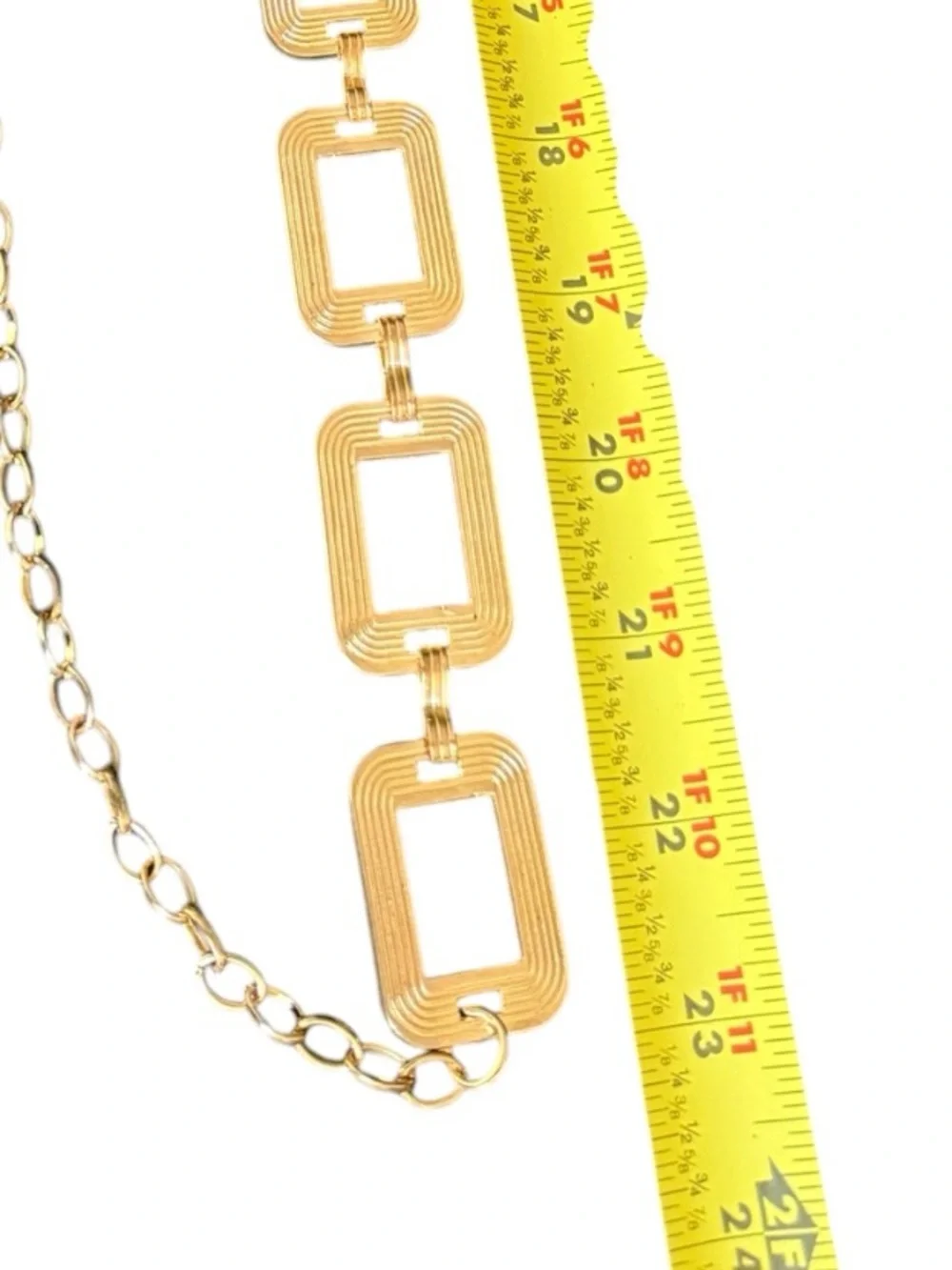 Vintage Gold Textured Rectangle Link Chain Belt Drop Extender Boho Statement